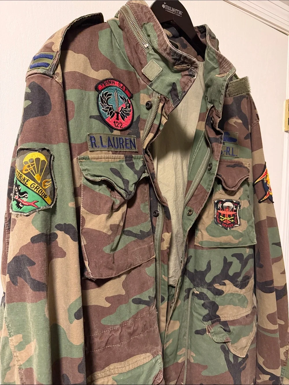 Ralph Lauren Men's Green Camo Military Field Jacket with Patches